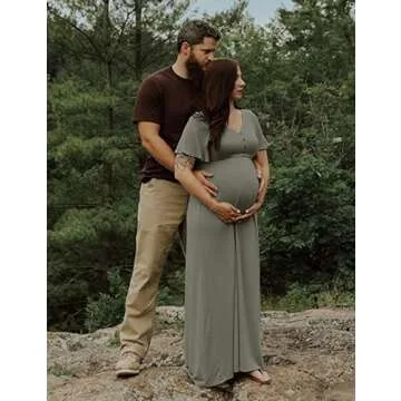 Peauty Boho Maternity Dress Maternity Dresses for Baby Shower Summer Summer Maternity Dress Casual Maternity Dress Summer Maternity Dress for Baby Shower Summer (Green Grey L)