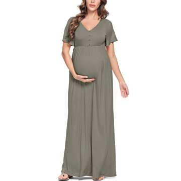 Peauty Boho Maternity Dress Maternity Dresses for Baby Shower Summer Summer Maternity Dress Casual Maternity Dress Summer Maternity Dress for Baby Shower Summer (Green Grey L)