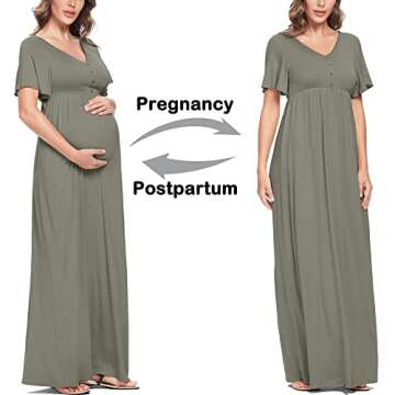 Peauty Boho Maternity Dress Maternity Dresses for Baby Shower Summer Summer Maternity Dress Casual Maternity Dress Summer Maternity Dress for Baby Shower Summer (Green Grey L)
