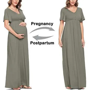 Peauty Boho Maternity Dress Maternity Dresses for Baby Shower Summer Summer Maternity Dress Casual Maternity Dress Summer Maternity Dress for Baby Shower Summer (Green Grey L)