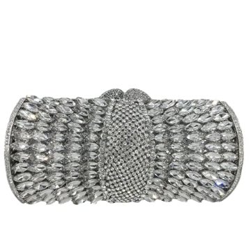 Boutique De FGG Silver Crystal Clutch Purse - Stunning Rhinestone Evening Handbag with Edgy Spikes