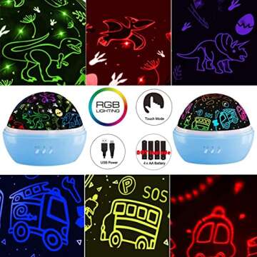 DQMOON Night Light for Kids,Dino and Car 2 in 1 Kids Night Light Projector 360° Rotating, Dinosaur Toys for Kids Bedroom Decor Christmas Birthday Boys Gifts