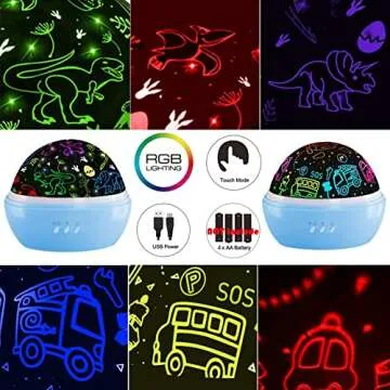 DQMOON Night Light for Kids,Dino and Car 2 in 1 Kids Night Light Projector 360° Rotating, Dinosaur Toys for Kids Bedroom Decor Christmas Birthday Boys Gifts