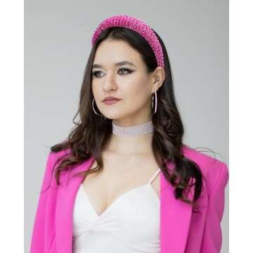 Wecoe Rhinestone Headband Women Rose Red Headband Fashion Padded Headband Fancy Bling Diamond Sparkl...