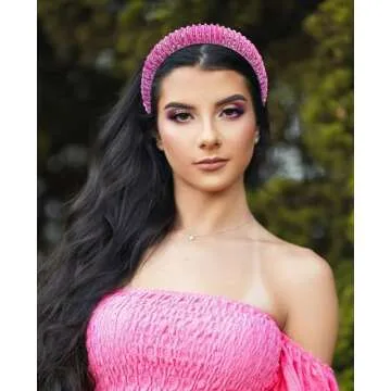 Wecoe Rhinestone Headband Women Rose Red Headband Fashion Padded Headband Fancy Bling Diamond Sparkle Crystal Beaded Headband Cute Hair Band Holiday Hair Accessories For Women Girls Sweetest Day Gifts