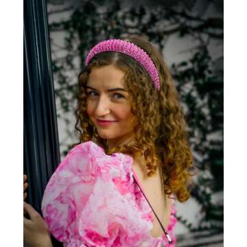 Wecoe Rhinestone Headband Women Rose Red Headband Fashion Padded Headband Fancy Bling Diamond Sparkle Crystal Beaded Headband Cute Hair Band Holiday Hair Accessories For Women Girls Sweetest Day Gifts