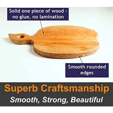ECOSALL Apple-shaped Solid Wood Cutting Board With Handle For Fruit, Veggies, Cheese – Small Wooden Bread Board, Cheese Serving Platter, Round Charcuterie Board – 100% Natural, Reversible, Presentable