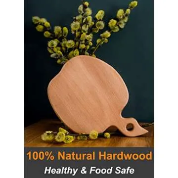 ECOSALL Apple-shaped Solid Wood Cutting Board With Handle For Fruit, Veggies, Cheese – Small Wooden Bread Board, Cheese Serving Platter, Round Charcuterie Board – 100% Natural, Reversible, Presentable