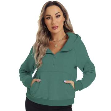 FANCYINN Womens Sweatshirts Half Zip Cropped Hoodies Pullover Fleece Quarter Zipper Hoodies 2025 Fal...
