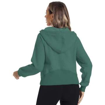 FANCYINN Womens Sweatshirts Half Zip Cropped Hoodies Pullover Fleece Quarter Zipper Hoodies 2025 Fall Fashion Outfits Clothes Dark Green L