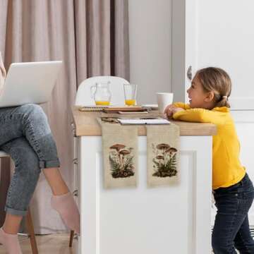 KFXHANGD Vintage Mushroom Kitchen Towels and Dishcloths Set of 2, Mushroom Kitchen Decor, Mushroom Dish Towels, Cottagecore Botanical Decor Hand Tea Towels for Bathroom Kitchen, 16×24 Inches