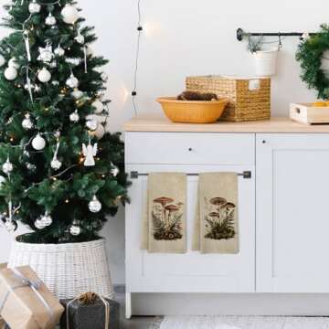 KFXHANGD Vintage Mushroom Kitchen Towels and Dishcloths Set of 2, Mushroom Kitchen Decor, Mushroom Dish Towels, Cottagecore Botanical Decor Hand Tea Towels for Bathroom Kitchen, 16×24 Inches