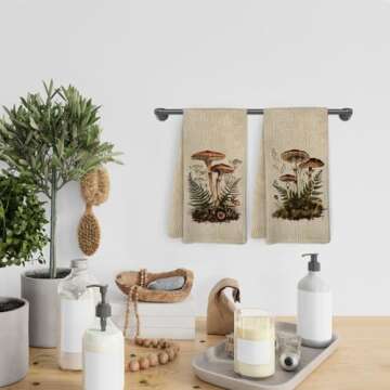 KFXHANGD Vintage Mushroom Kitchen Towels and Dishcloths Set of 2, Mushroom Kitchen Decor, Mushroom Dish Towels, Cottagecore Botanical Decor Hand Tea Towels for Bathroom Kitchen, 16×24 Inches