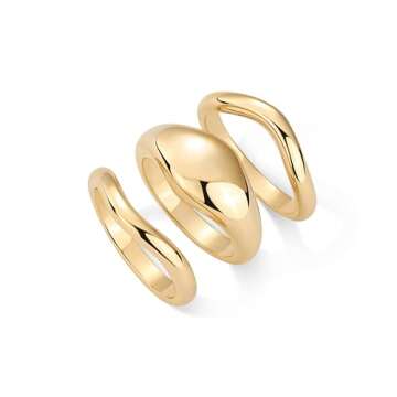 Stylish PAVOI 14K Gold Plated Stackable Rings Set