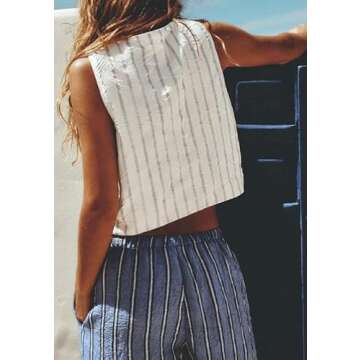 NUFIWI Women Tie Knot Front Striped Vest Sleeveless Cut Out Bandage Tank Tops V Neck Casual Waistcoat Vest Summer Streetwear