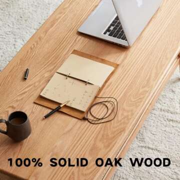 Grewood Wood Coffee Table - 2-Tier Oak Coffee Table with Rattan Shelf - Modern Coffee Table for Living Room and Offices - 47.24IN, Natural Color