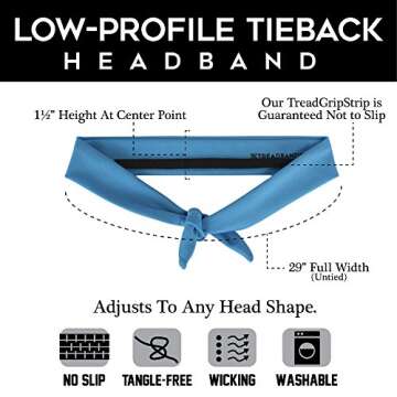 Treadbands Low Profile Tieback Non Slip Headband - Solid Colors (Neon Lime Green)