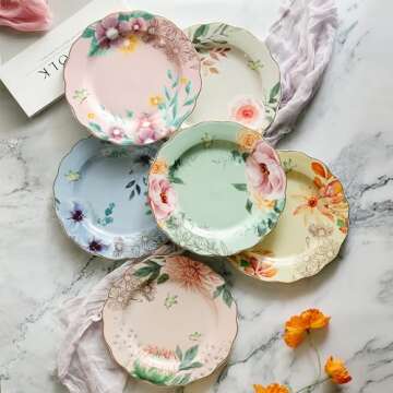 BTaT Porcelain Floral Plates - Elegant Dinnerware Set