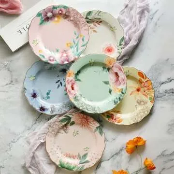 BTaT Porcelain Floral Plates - Elegant Dinnerware Set