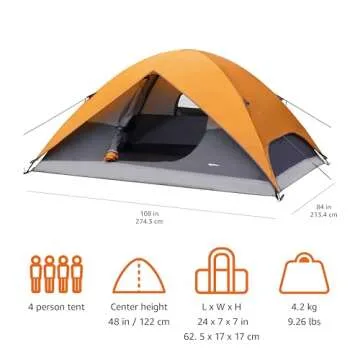 Amazon Basics 4-Person Dome Camping Tent 3-Season Outdoor Gear