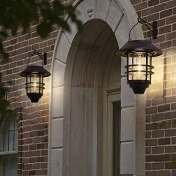 2 Pack Solar Lantern Lights Outdoor,Waterproof Metal Glass Hanging Solar Lanterns,Solar Lights for Fence, Porch, Wall,Garden,Yard Decoration