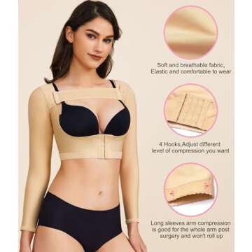 BRABIC Upper Arm Shaper Post Surgical Slimmer Compression Sleeves Posture Corrector Tops Shapewear for Women (Beige Long Sleeve, Medium)