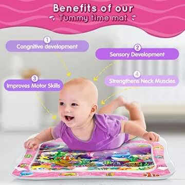 Infinno Tummy Time Water Mat for Babies, Baby Toys for 3 6 9 Months Girls and Boys Sensory Developme...