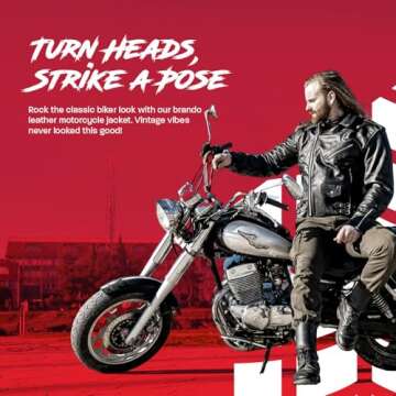 HWK Brando Leather Motorcycle Jacket for Men, Ultra Comfy Vintage Style Genuine Black Leather Jacket with CE Armor and Thermal Lining, Water Resistant Biker Jacket for All-Weather Riding - X-Large