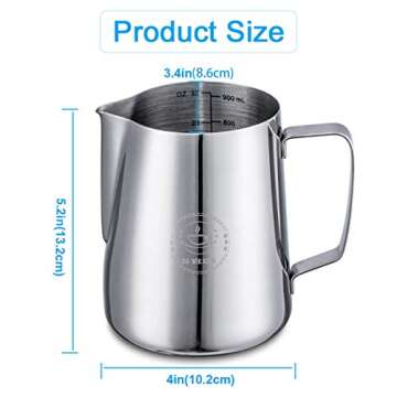 Milk Frothing Pitcher 32oz,Espresso Steaming Pitcher 32oz,Espresso Machine Accessories,Milk Frother ...