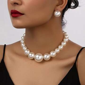 Faux Pearl Choker Necklaces for Women Big Pearl Necklace Chunky Pearl Necklace Exaggerated Large Pea...
