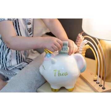 Unicorn Piggy Bank for Kids - Hand Painted Ceramic Piggy Bank for Girls with Plug - Personalized Unicorn Toy for Kids - Room Decor - Cute Birthday Gift for Your Boys & Girls