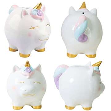 Unicorn Piggy Bank for Kids - Hand Painted Ceramic Piggy Bank for Girls with Plug - Personalized Unicorn Toy for Kids - Room Decor - Cute Birthday Gift for Your Boys & Girls
