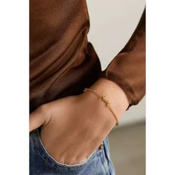 LOMBEX Gold Initial Bracelets for Women Girls Gifts - 18K Gold Plated Letter Initial Bracelet Dainty Gold Bracelets for Women Initial Bracelets for Women Teen Girl Gifts Trendy Jewelry, Medium