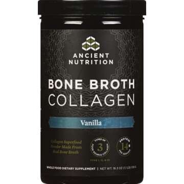 Ancient Nutrition Collagen Powder, Bone Broth Collagen, Vanilla, Hydrolyzed Multi Collagen Peptides, Supports Skin and Nails, Joint Supplement, 30 Servings, 18.3oz