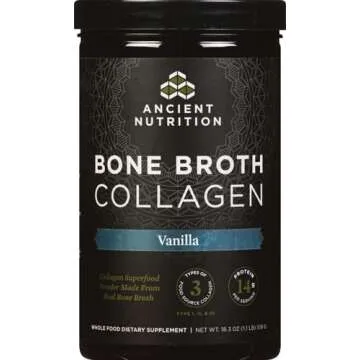 Ancient Nutrition Collagen Powder, Bone Broth Collagen, Vanilla, Hydrolyzed Multi Collagen Peptides, Supports Skin and Nails, Joint Supplement, 30 Servings, 18.3oz