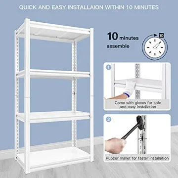 Raybee Garage Shelving Heavy Duty Load 1600LBS Garage Storage Shelves Adjustable Heavy Duty Shelving 4 Tier Metal Shelving for Storage White Metal Shelves for Kitchen Pantry 27.5" W x 13.8" D x 57" H
