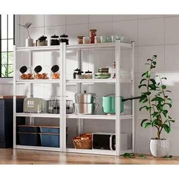 Raybee Garage Shelving Heavy Duty Load 1600LBS Garage Storage Shelves Adjustable Heavy Duty Shelving 4 Tier Metal Shelving for Storage White Metal Shelves for Kitchen Pantry 27.5" W x 13.8" D x 57" H