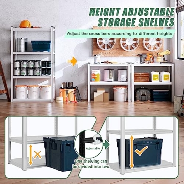 Raybee Garage Shelving Heavy Duty Load 1600LBS Garage Storage Shelves Adjustable Heavy Duty Shelving 4 Tier Metal Shelving for Storage White Metal Shelves for Kitchen Pantry 27.5" W x 13.8" D x 57" H