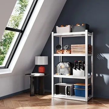 Raybee Garage Shelving Heavy Duty Load 1600LBS Garage Storage Shelves Adjustable Heavy Duty Shelving 4 Tier Metal Shelving for Storage White Metal Shelves for Kitchen Pantry 27.5" W x 13.8" D x 57" H