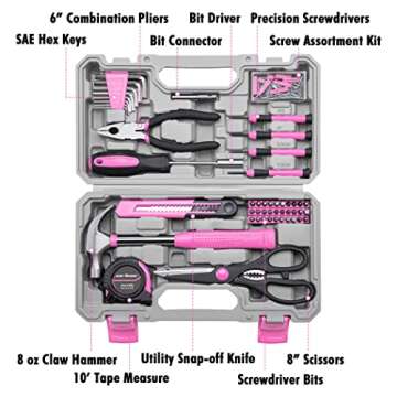 CARTMAN General Household Hand Tool Kit - Pink Toolbox Set for DIY Enthusiasts