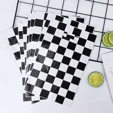 Rainmae 50 Pcs Race car Goodie Gift Bags, Racing Treat Gift Bags, Candy Party Favors Bags, Black and White Checkered Party Supplies for Two Fast Themed Kids Birthday Baby Shower Party Decoration