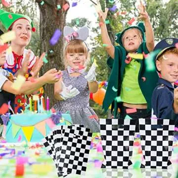 Rainmae 50 Pcs Race car Goodie Gift Bags, Racing Treat Gift Bags, Candy Party Favors Bags, Black and White Checkered Party Supplies for Two Fast Themed Kids Birthday Baby Shower Party Decoration