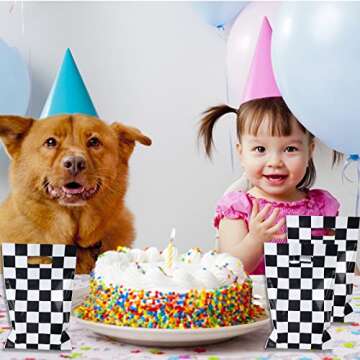 Rainmae 50 Pcs Race car Goodie Gift Bags, Racing Treat Gift Bags, Candy Party Favors Bags, Black and White Checkered Party Supplies for Two Fast Themed Kids Birthday Baby Shower Party Decoration