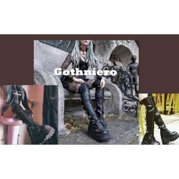 Goth Platform Knee High Boots with Side Zip and Buckles