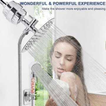 HarJue Filtered Shower Head, High Pressure 8″ Round Showerhead with Filter Combo for Hard Water, Remove Chlorine Fluoride and Harmful Substances- 1 Replaceable Filter Cartridge, Chrome