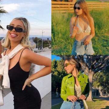 LASPOR Vintage Rectangle Sunglasses for Women Men Fashion Retro Driving Black (Light Blue + Light Gr...