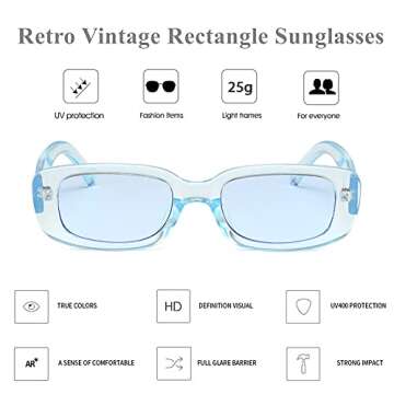 LASPOR Vintage Rectangle Sunglasses for Women Men Fashion Retro Driving Black (Light Blue + Light Green)