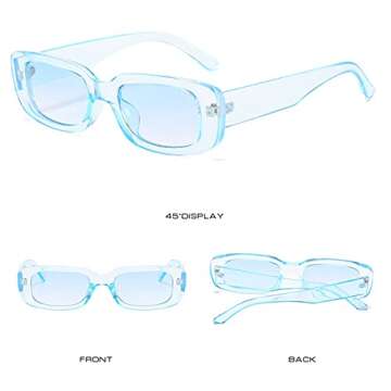 LASPOR Vintage Rectangle Sunglasses for Women Men Fashion Retro Driving Black (Light Blue + Light Green)