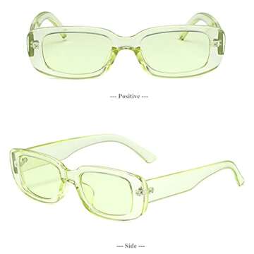 LASPOR Vintage Rectangle Sunglasses for Women Men Fashion Retro Driving Black (Light Blue + Light Green)