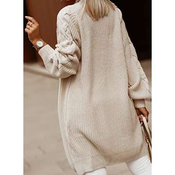 Dokotoo Women's Solid Ladies Long Cardigan Sweaters for Women Long Sleeve Open Front Chunky Cable Kn...